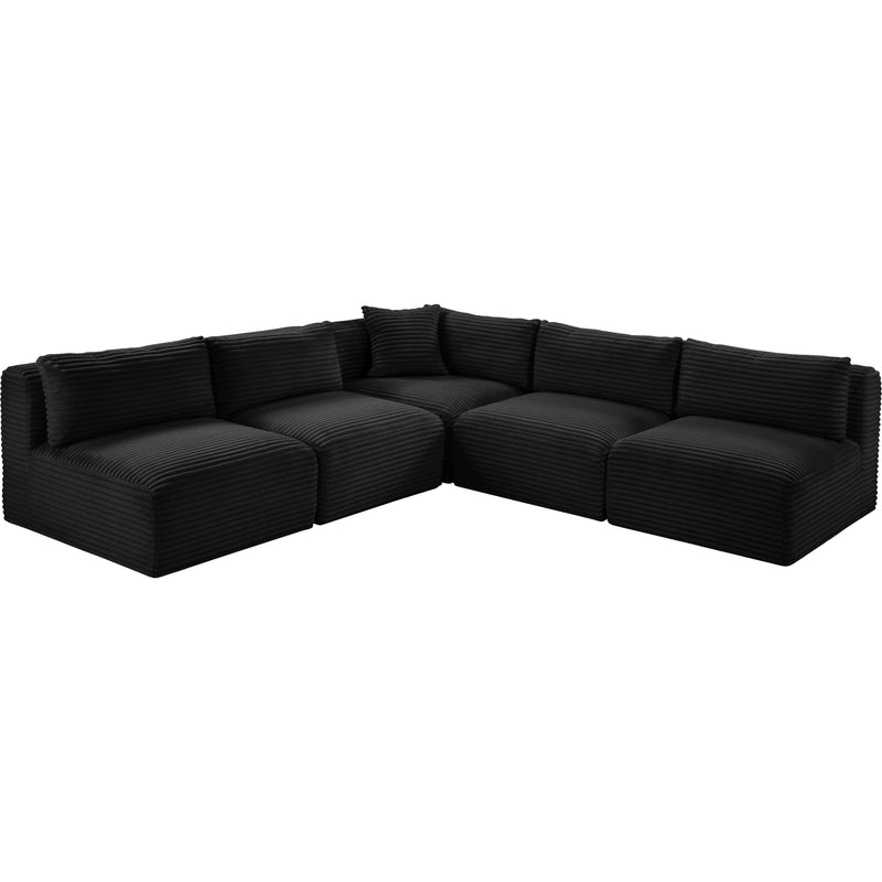 Meridian Shaggy Black Corduroy Performance Fabric Modular Sectional IMAGE 6