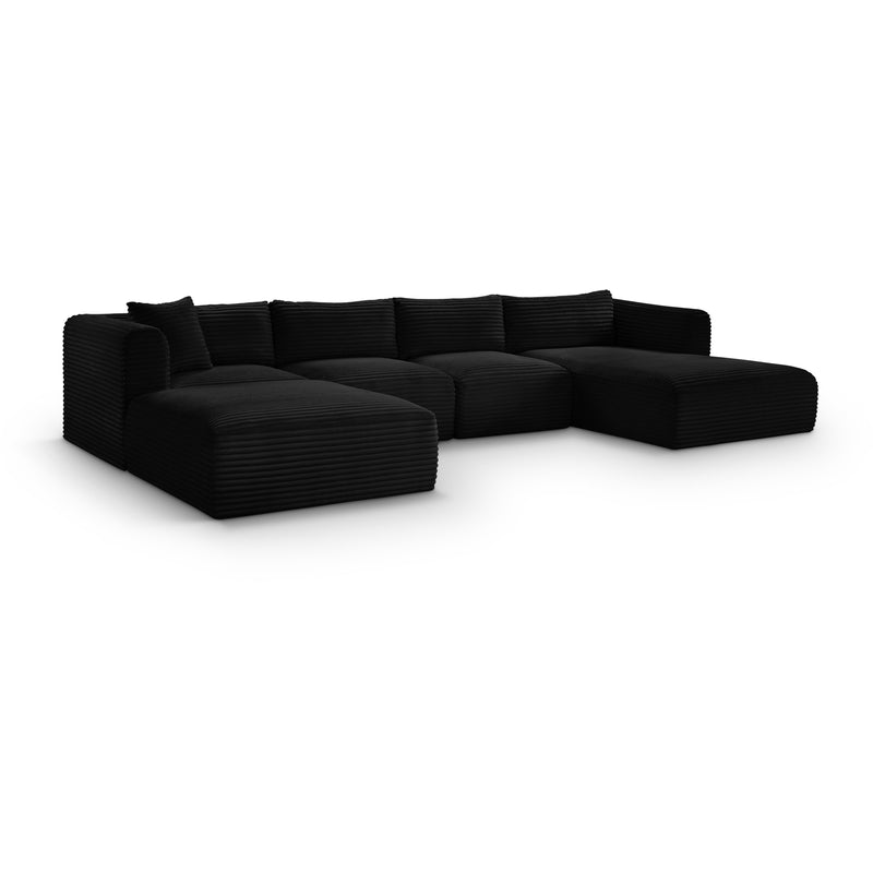 Meridian Shaggy Black Corduroy Performance Fabric Modular Sectional IMAGE 1