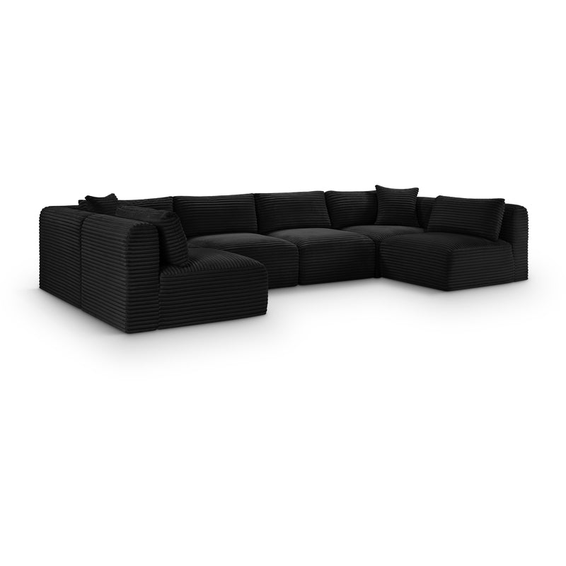 Meridian Shaggy Black Corduroy Performance Fabric Modular Sectional IMAGE 1