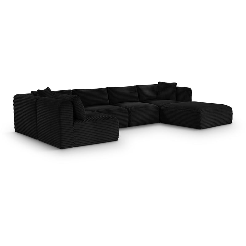 Meridian Shaggy Black Corduroy Performance Fabric Modular Sectional IMAGE 1