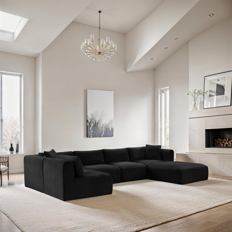 Meridian Shaggy Black Corduroy Performance Fabric Modular Sectional IMAGE 2