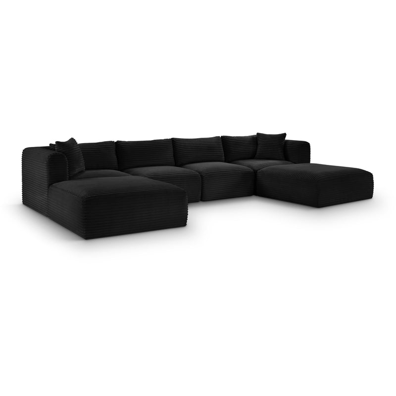 Meridian Shaggy Black Corduroy Performance Fabric Modular Sectional IMAGE 1