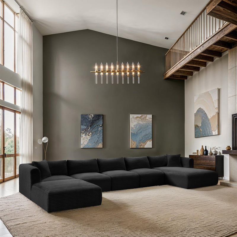 Meridian Shaggy Black Corduroy Performance Fabric Modular Sectional IMAGE 2
