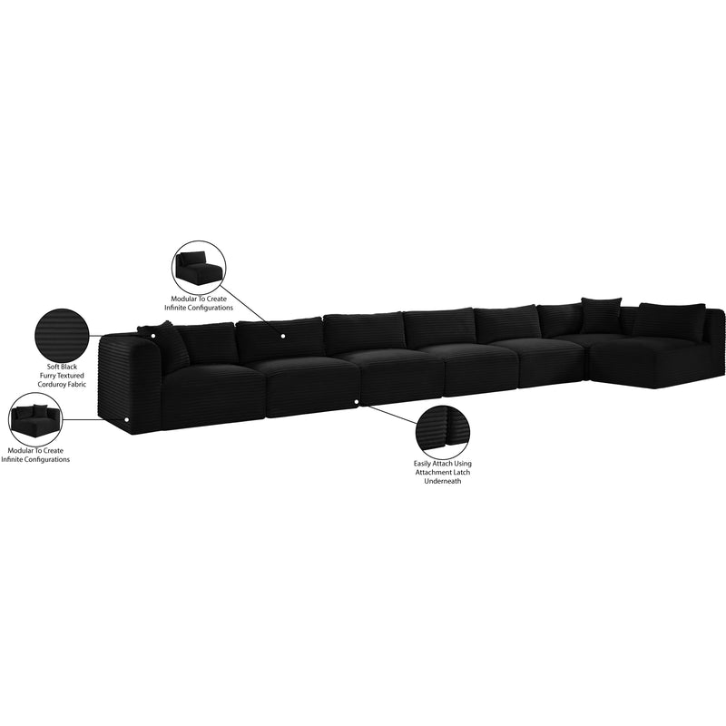 Meridian Shaggy Black Corduroy Performance Fabric Modular Sectional IMAGE 14