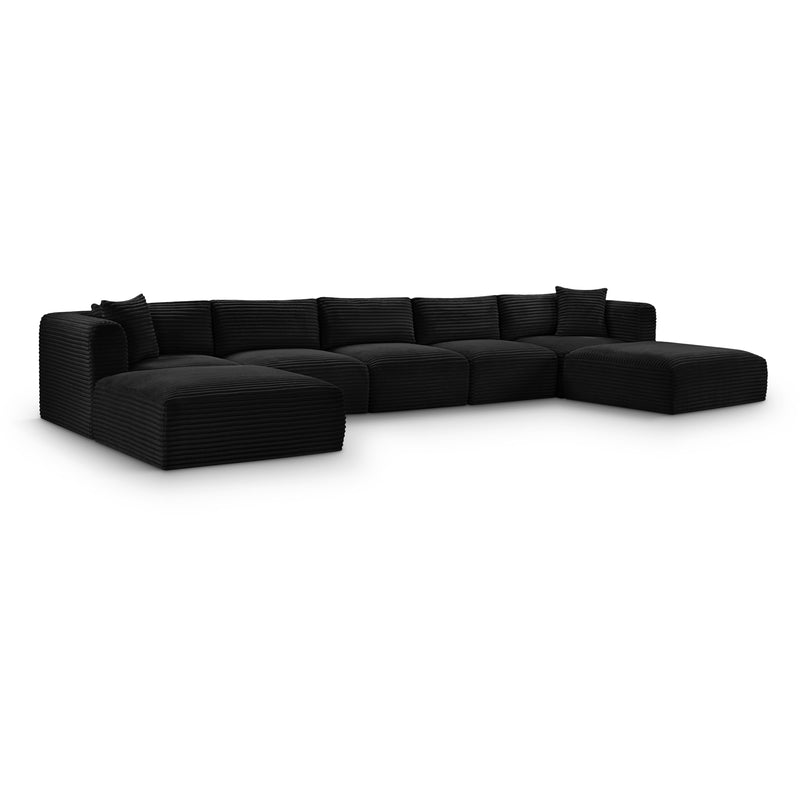 Meridian Shaggy Black Corduroy Performance Fabric Modular Sectional IMAGE 1