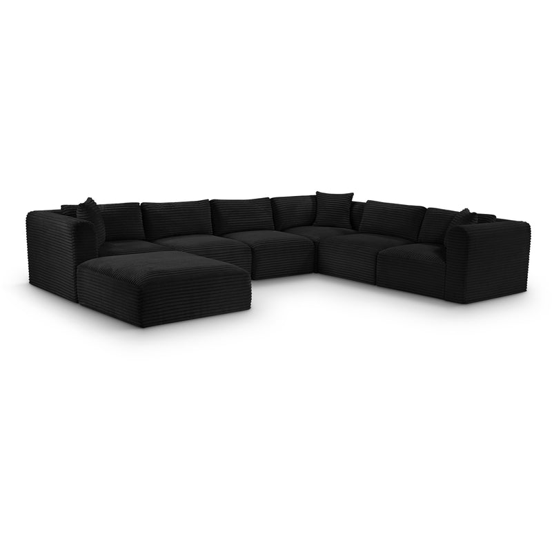 Meridian Shaggy Black Corduroy Performance Fabric Modular Sectional IMAGE 1