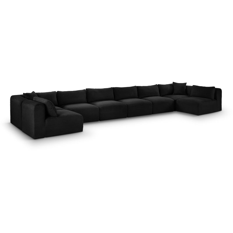 Meridian Shaggy Black Corduroy Performance Fabric Modular Sectional IMAGE 1