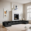 Meridian Shaggy Black Corduroy Performance Fabric Modular Sectional IMAGE 2