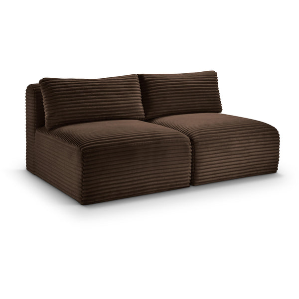 Meridian Shaggy Brown Corduroy Performance Fabric Modular Sofa IMAGE 1
