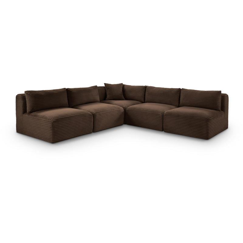 Meridian Shaggy Brown Corduroy Performance Fabric Modular Sectional IMAGE 1