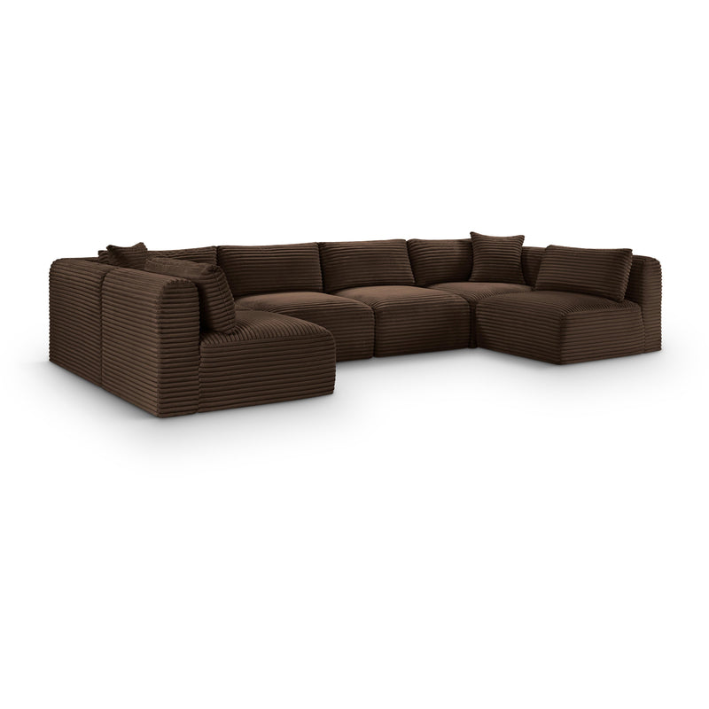 Meridian Shaggy Brown Corduroy Performance Fabric Modular Sectional IMAGE 1