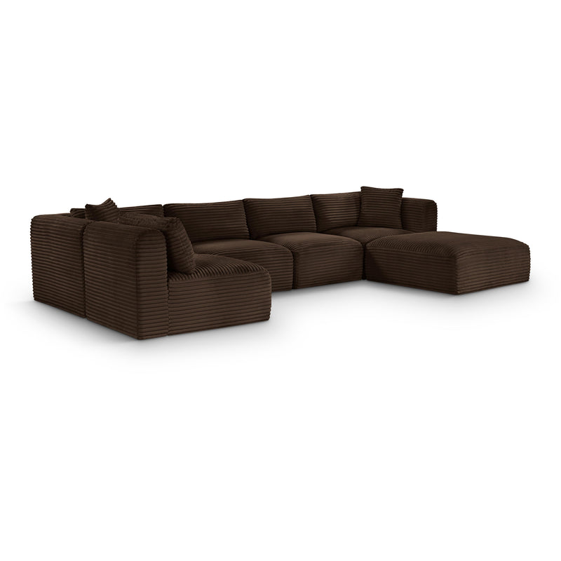 Meridian Shaggy Brown Corduroy Performance Fabric Modular Sectional IMAGE 1