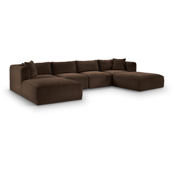 Meridian Shaggy Brown Corduroy Performance Fabric Modular Sectional IMAGE 1