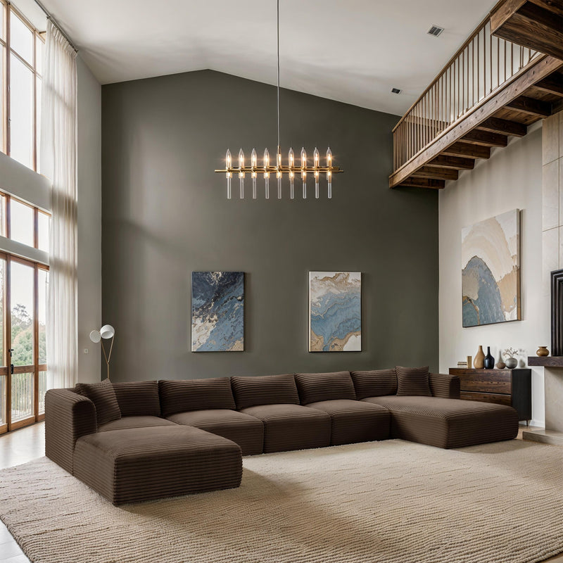 Meridian Shaggy Brown Corduroy Performance Fabric Modular Sectional IMAGE 2