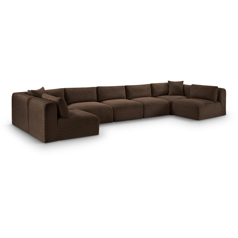 Meridian Shaggy Brown Corduroy Performance Fabric Modular Sectional IMAGE 1