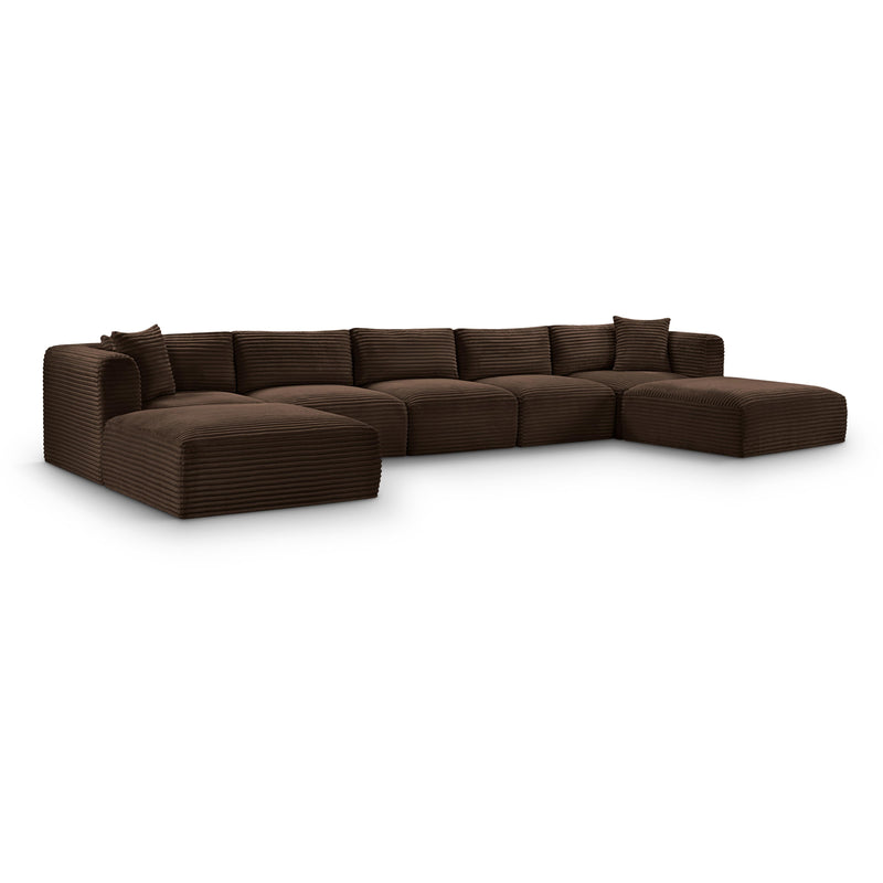 Meridian Shaggy Brown Corduroy Performance Fabric Modular Sectional IMAGE 1