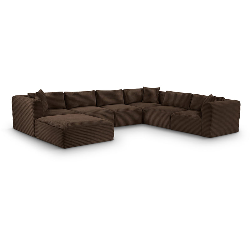 Meridian Shaggy Brown Corduroy Performance Fabric Modular Sectional IMAGE 1
