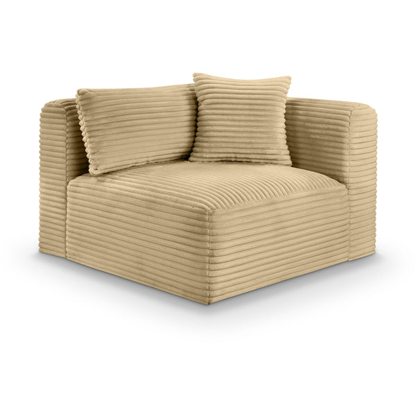 Meridian Shaggy Camel Corduroy Performance Fabric Corner Chair IMAGE 1