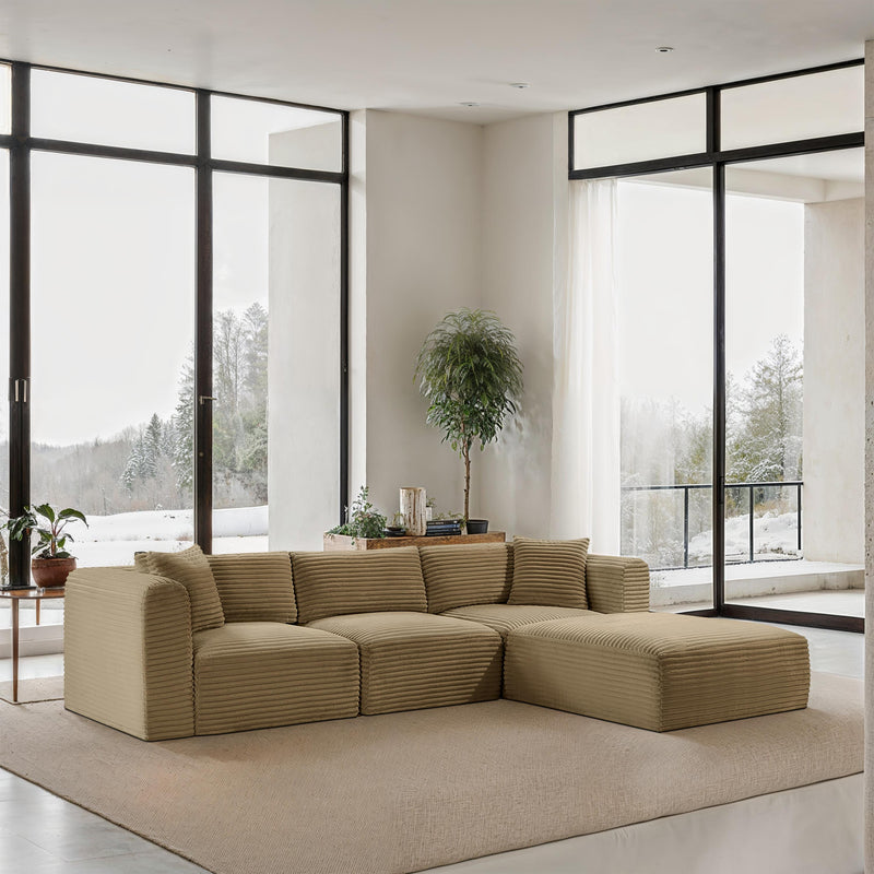 Meridian Shaggy Camel Corduroy Performance Fabric Modular Sectional IMAGE 2
