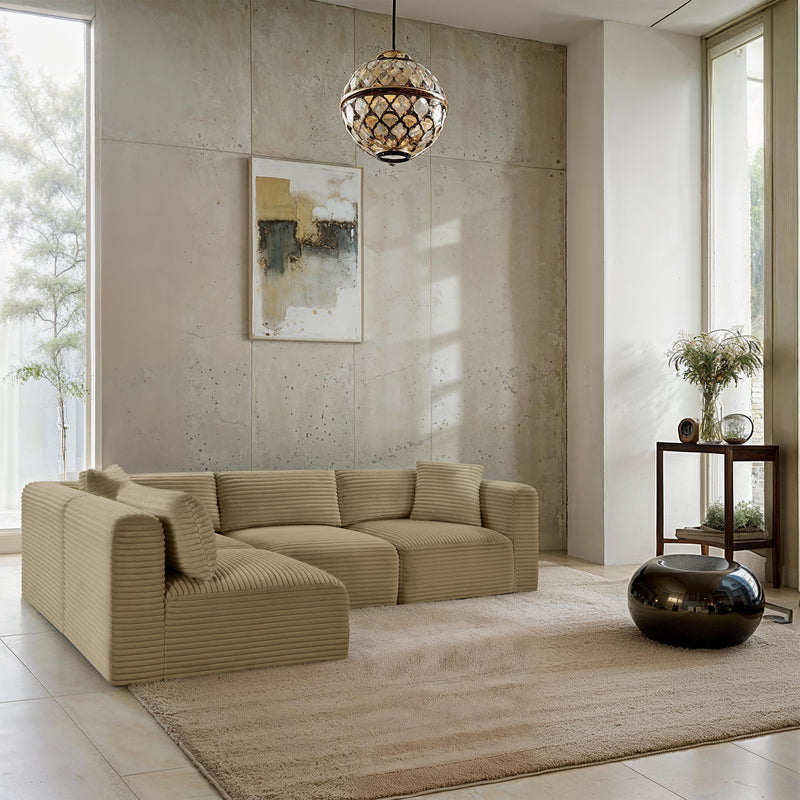 Meridian Shaggy Camel Corduroy Performance Fabric Modular Sectional IMAGE 2