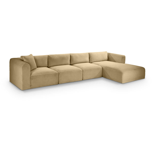 Meridian Shaggy Camel Corduroy Performance Fabric Modular Sectional IMAGE 1