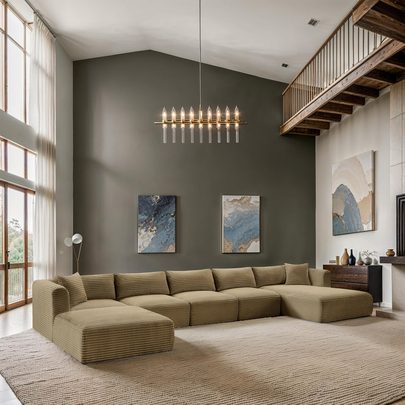 Meridian Shaggy Camel Corduroy Performance Fabric Modular Sectional IMAGE 2