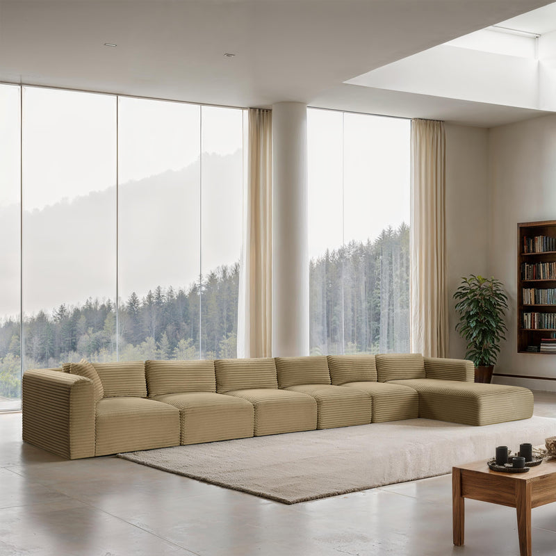 Meridian Shaggy Camel Corduroy Performance Fabric Modular Sectional IMAGE 2