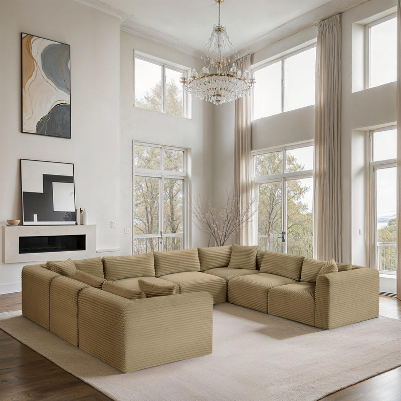 Meridian Shaggy Camel Corduroy Performance Fabric Modular Sectional IMAGE 2