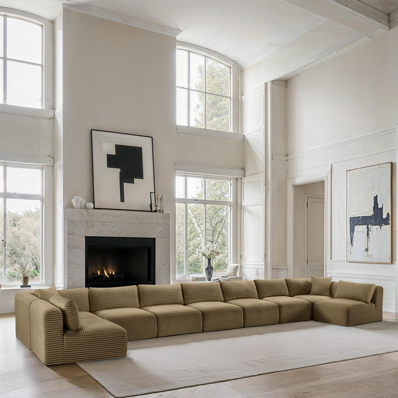 Meridian Shaggy Camel Corduroy Performance Fabric Modular Sectional IMAGE 2