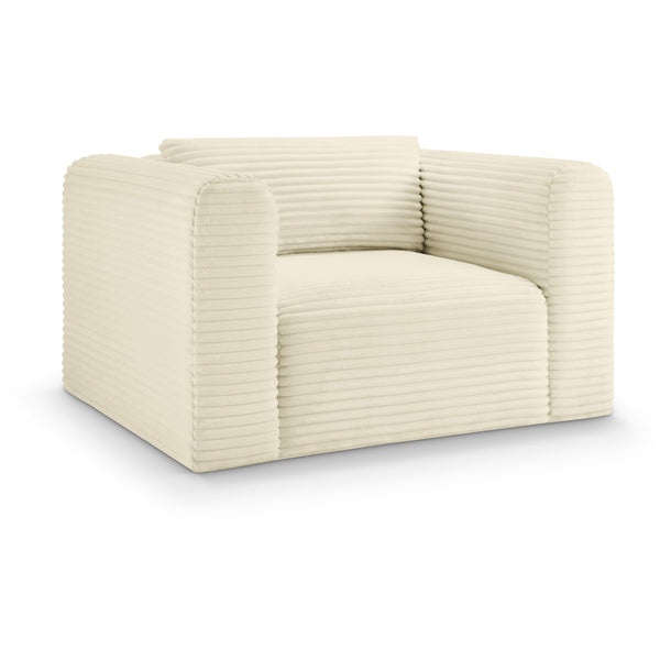 Meridian Shaggy Cream Corduroy Performance Fabric Arm Chair IMAGE 1