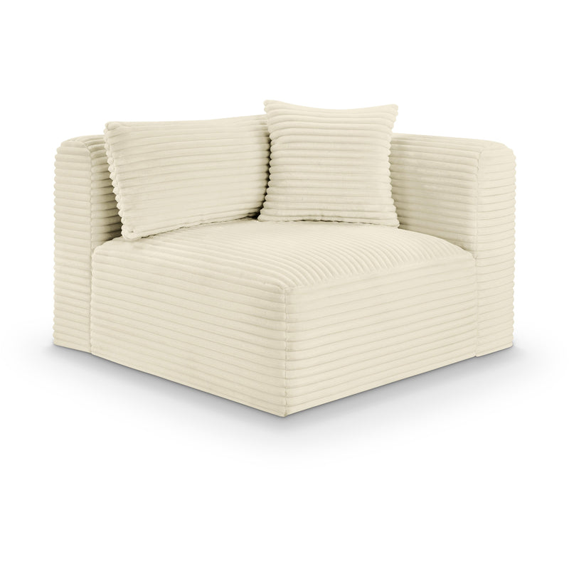 Meridian Shaggy Cream Corduroy Performance Fabric Corner Chair IMAGE 1