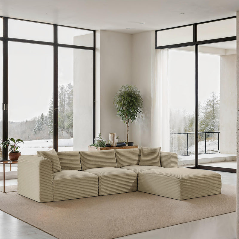Meridian Shaggy Cream Corduroy Performance Fabric Modular Sectional IMAGE 2