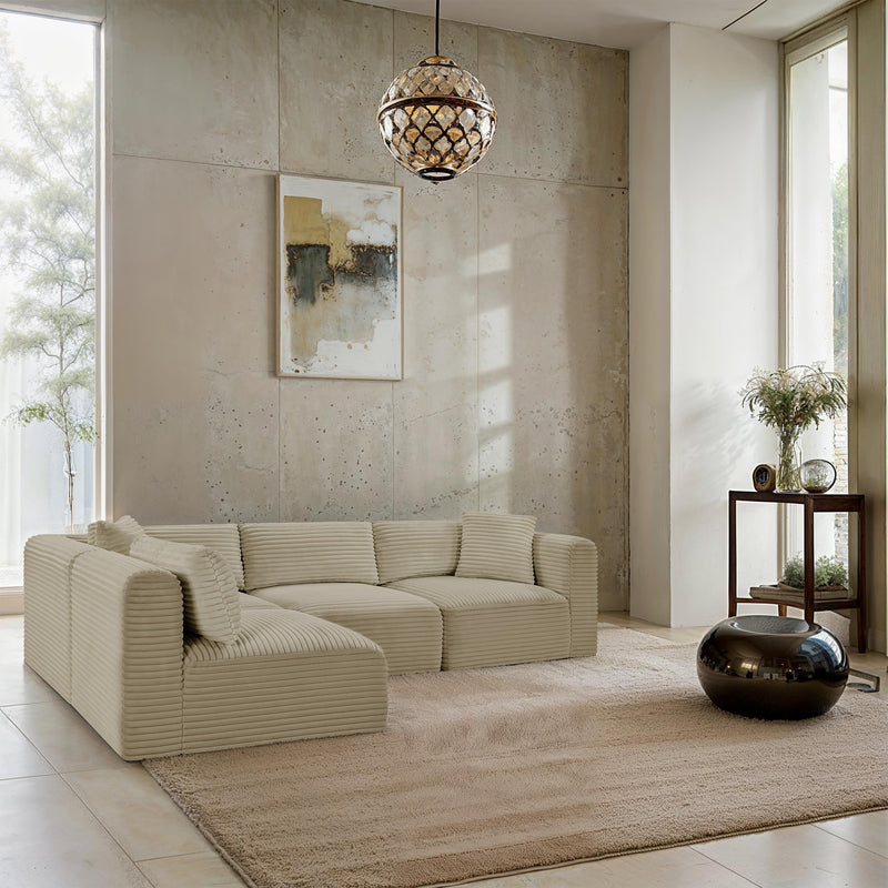 Meridian Shaggy Cream Corduroy Performance Fabric Modular Sectional IMAGE 2