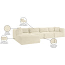 Meridian Shaggy Cream Corduroy Performance Fabric Modular Sectional IMAGE 13