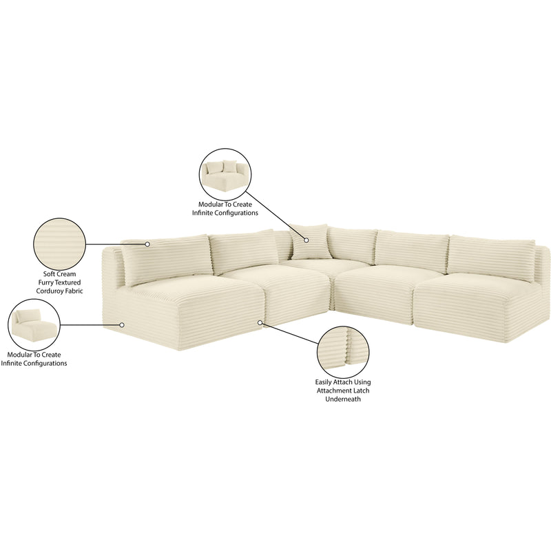 Meridian Shaggy Cream Corduroy Performance Fabric Modular Sectional IMAGE 10