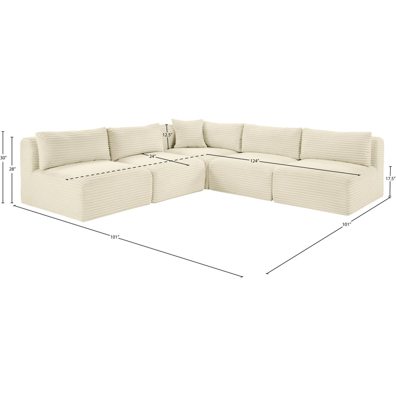 Meridian Shaggy Cream Corduroy Performance Fabric Modular Sectional IMAGE 9