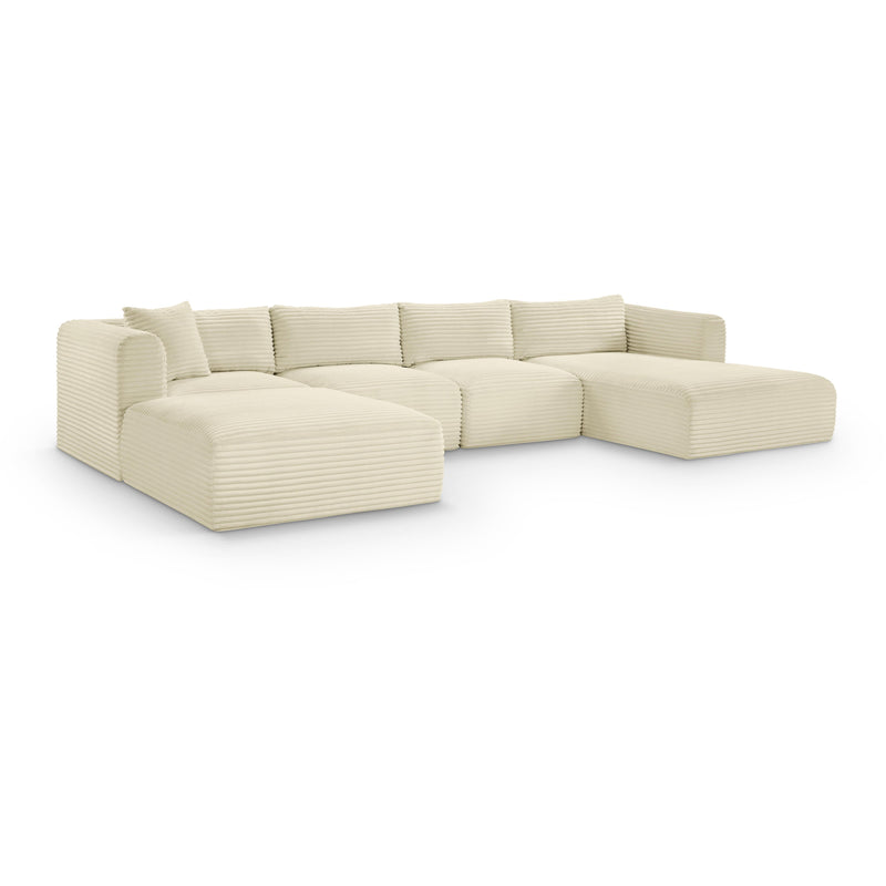 Meridian Shaggy Cream Corduroy Performance Fabric Modular Sectional IMAGE 1