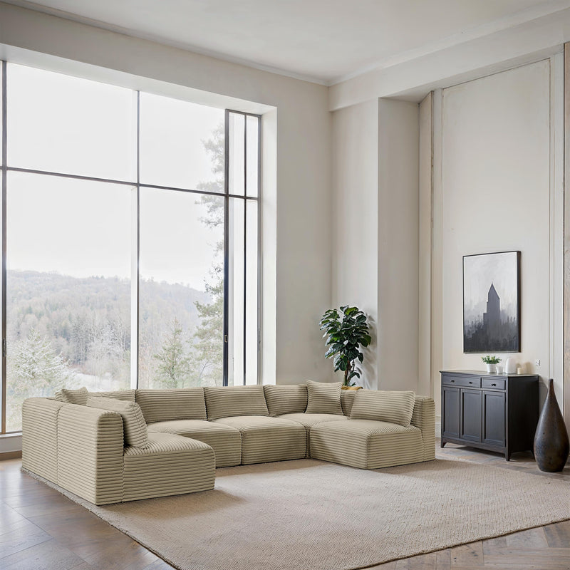 Meridian Shaggy Cream Corduroy Performance Fabric Modular Sectional IMAGE 2