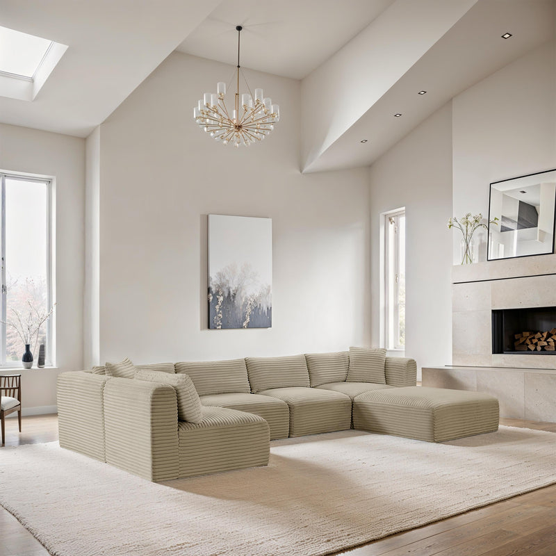 Meridian Shaggy Cream Corduroy Performance Fabric Modular Sectional IMAGE 2