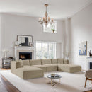 Meridian Shaggy Cream Corduroy Performance Fabric Modular Sectional IMAGE 2