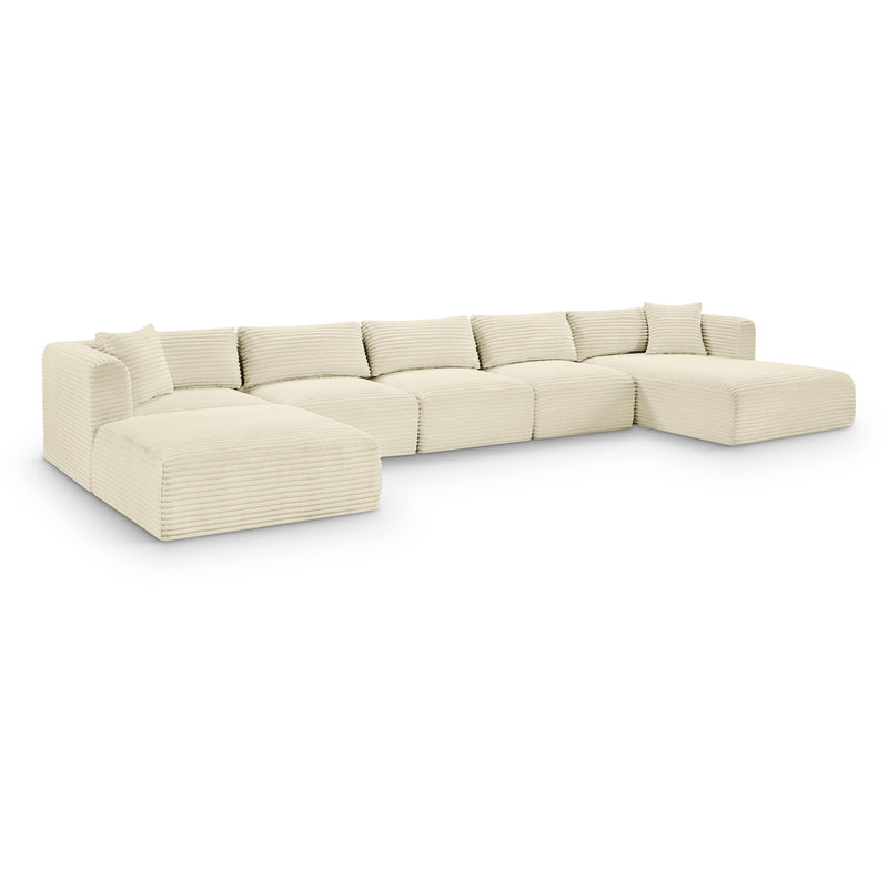 Meridian Shaggy Cream Corduroy Performance Fabric Modular Sectional IMAGE 1