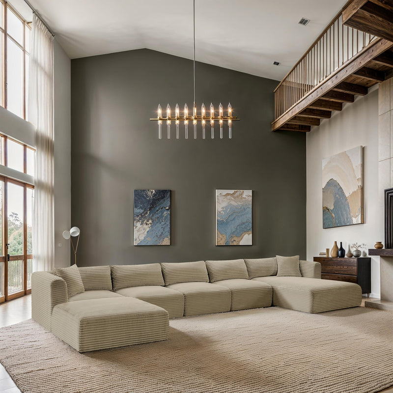 Meridian Shaggy Cream Corduroy Performance Fabric Modular Sectional IMAGE 2