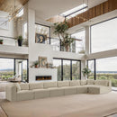 Meridian Shaggy Cream Corduroy Performance Fabric Modular Sectional IMAGE 2