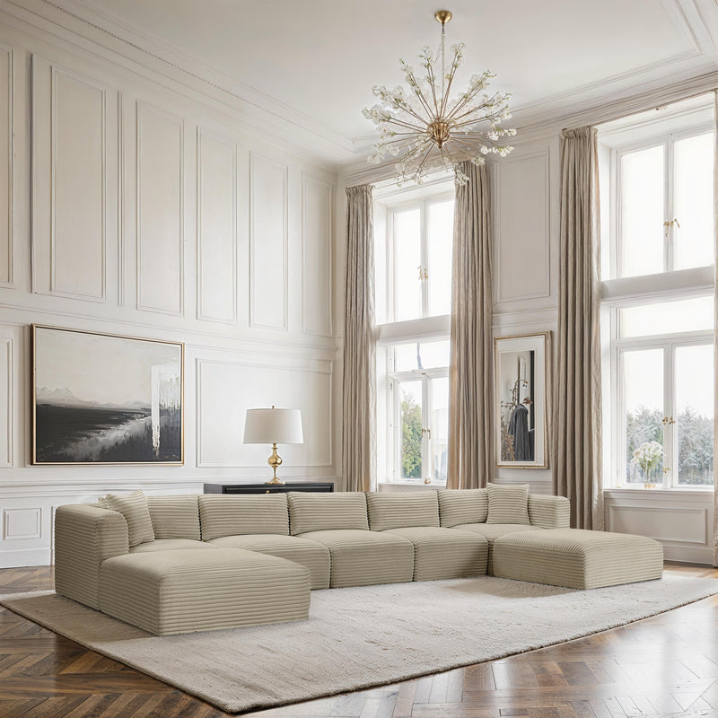 Meridian Shaggy Cream Corduroy Performance Fabric Modular Sectional IMAGE 2