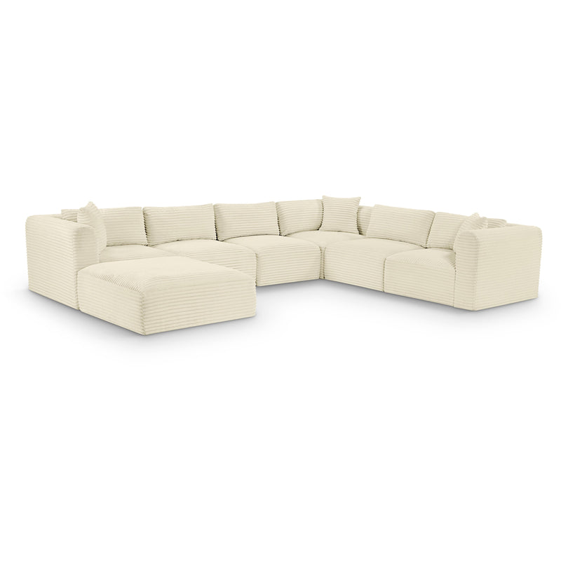 Meridian Shaggy Cream Corduroy Performance Fabric Modular Sectional IMAGE 1