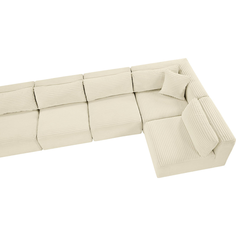 Meridian Shaggy Cream Corduroy Performance Fabric Modular Sectional IMAGE 9
