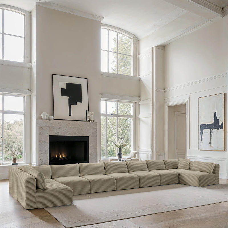 Meridian Shaggy Cream Corduroy Performance Fabric Modular Sectional IMAGE 2