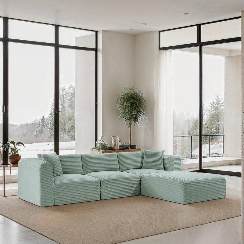 Meridian Shaggy Mint Corduroy Performance Fabric Modular Sectional IMAGE 2