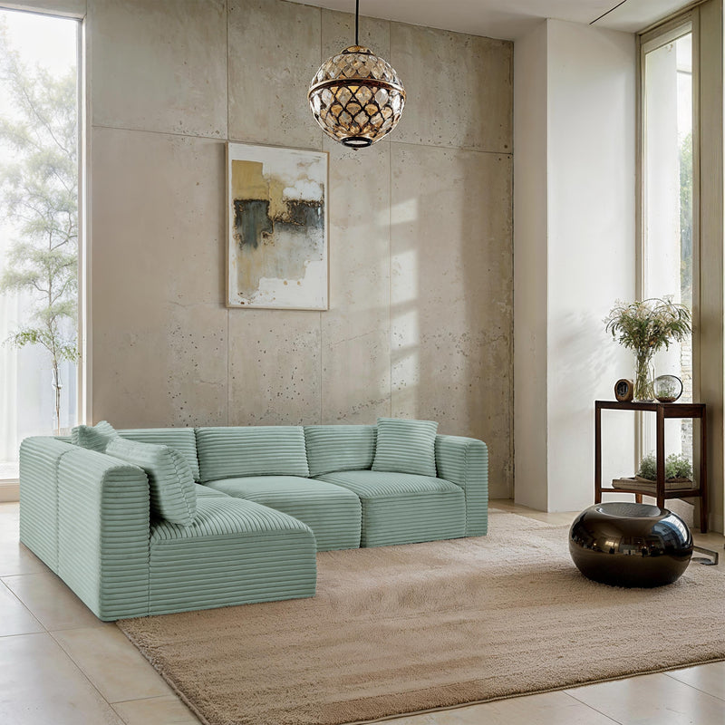 Meridian Shaggy Mint Corduroy Performance Fabric Modular Sectional IMAGE 2