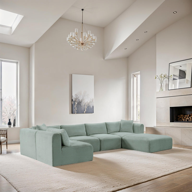 Meridian Shaggy Mint Corduroy Performance Fabric Modular Sectional IMAGE 2